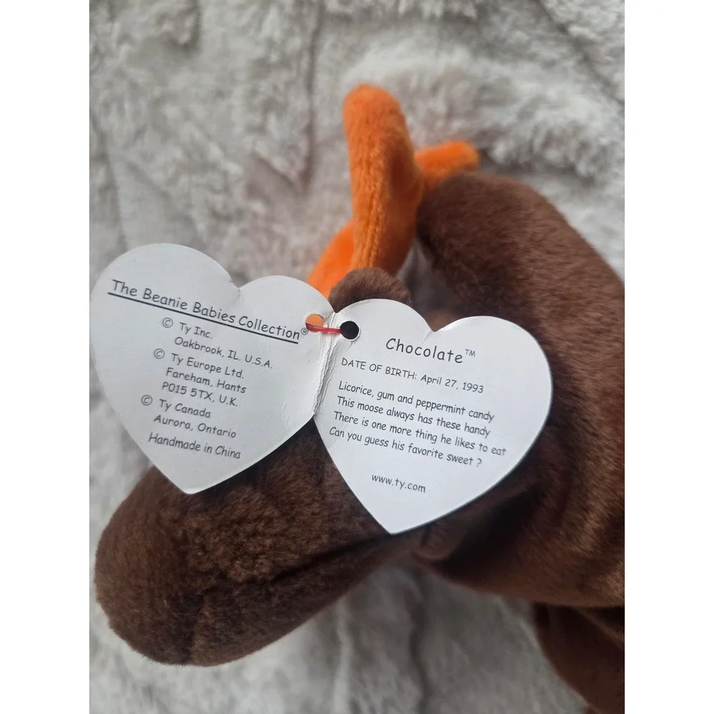 Ty Beanie Baby Chocolate the Moose Brown Orange Antlers Vintage Plush Toy‎ 1993